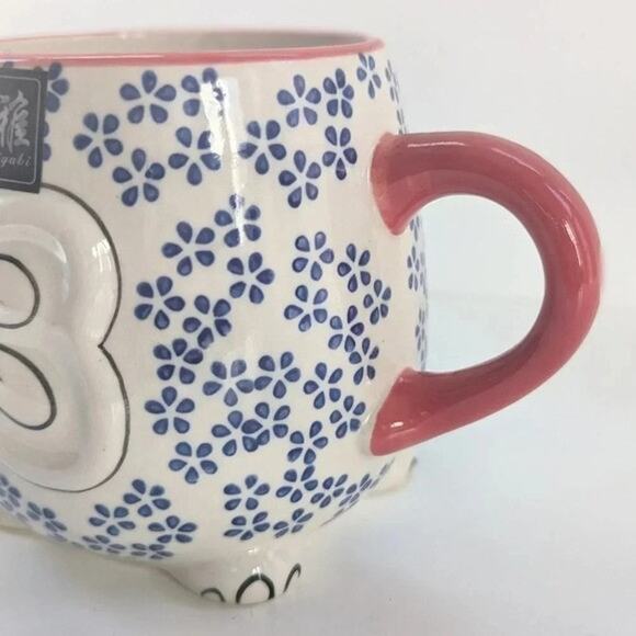 🐘 Yokohama Studio Japan Ceramic & Enamel Blue Floral Elephant Mug (4 Available) - Picture 6 of 11